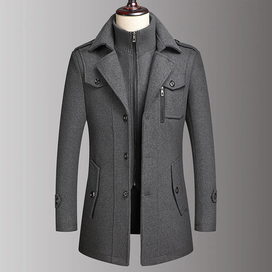Men’s Double Collar Wool Coat | Winter Business Style Jacket