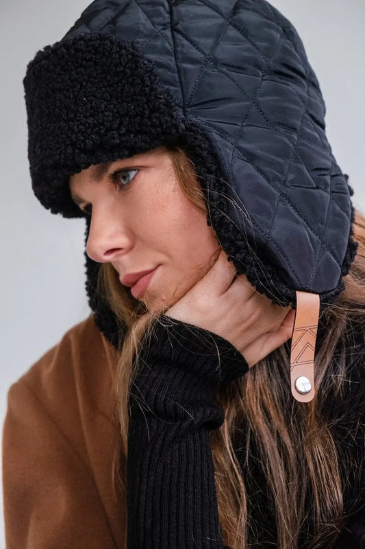 Waterproof Quilted Trapper Hat Fuax Fur lined Snow Warm Winter Hats