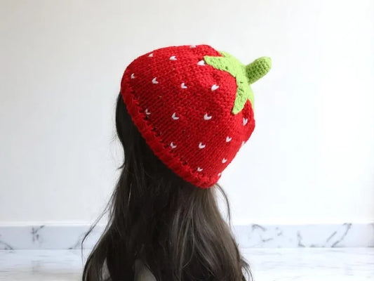 Strawberry Knit Beanie | Cute Design Women’s Hat | Soft Stretchy Street Style | Casual Winter Cap | Cozy & Fashionable Headwear