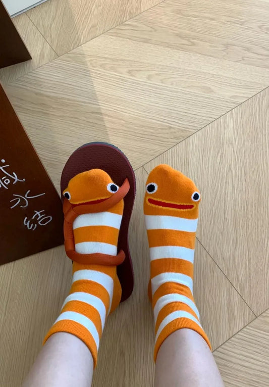 Funny Garden Eel Socks with Anti-Slip Grip – Couple Socks for Women, Men & Kids – Cute Floor Socks Gift