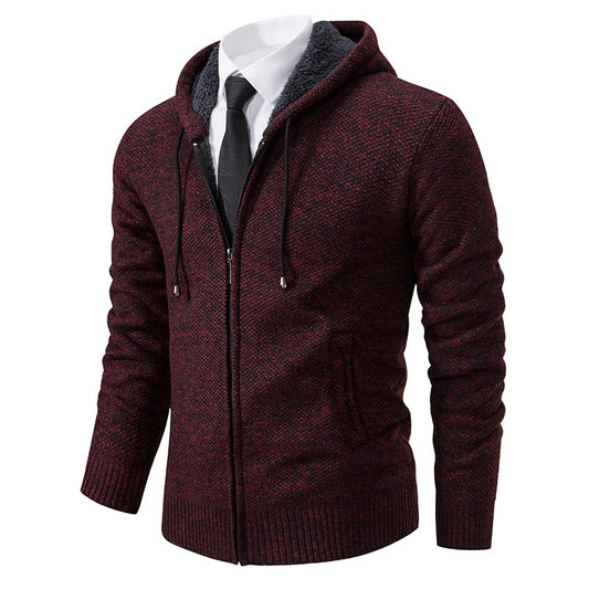 Warm winter knit hooded cardigan for men