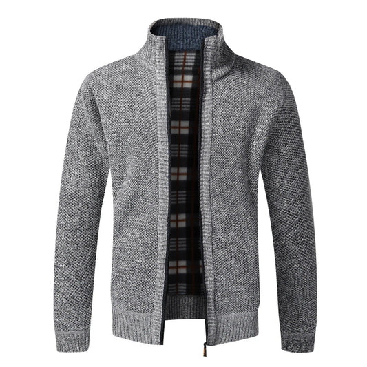 Men’s fleece-lined knitted zip cardigan front view