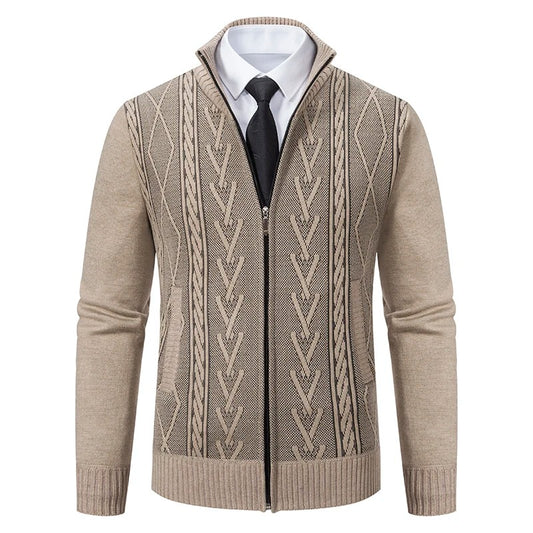 Casual men’s winter cardigan with turn-down collar