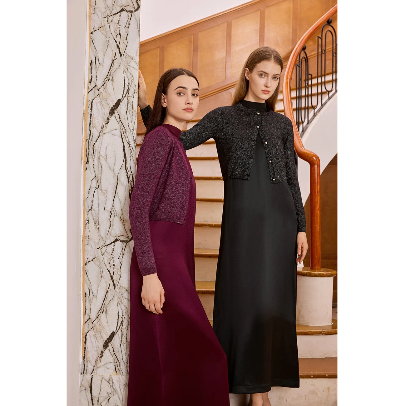 Women Winter Satin Dress Set