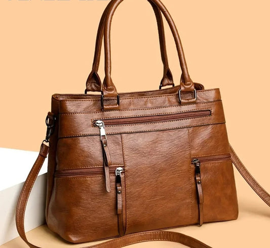 Women’s elegant leather handbag, vintage top handle tote, crossbody daily bag
