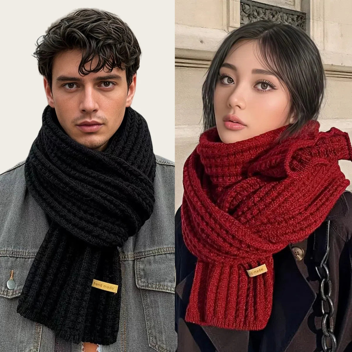 Unisex Thick Warm Knit Scarf | Soft Solid Cashmere Neckwear