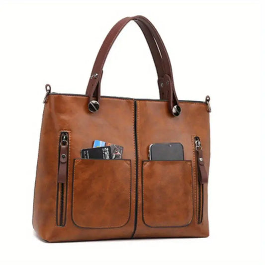 Brown leather Shoulder bag with multiple pockets