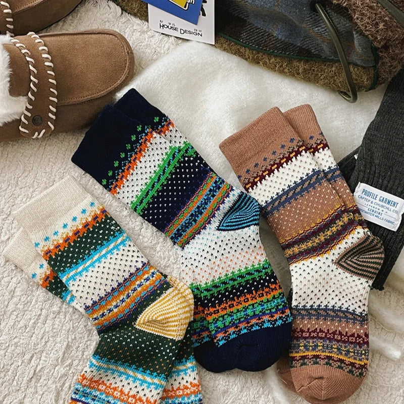 3Pcs Set Handmade Colorful Socks for Women – Winter Thick Soft Home Sleep Socks, Gift for Her