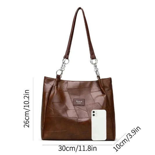 Brown handbag with measurements