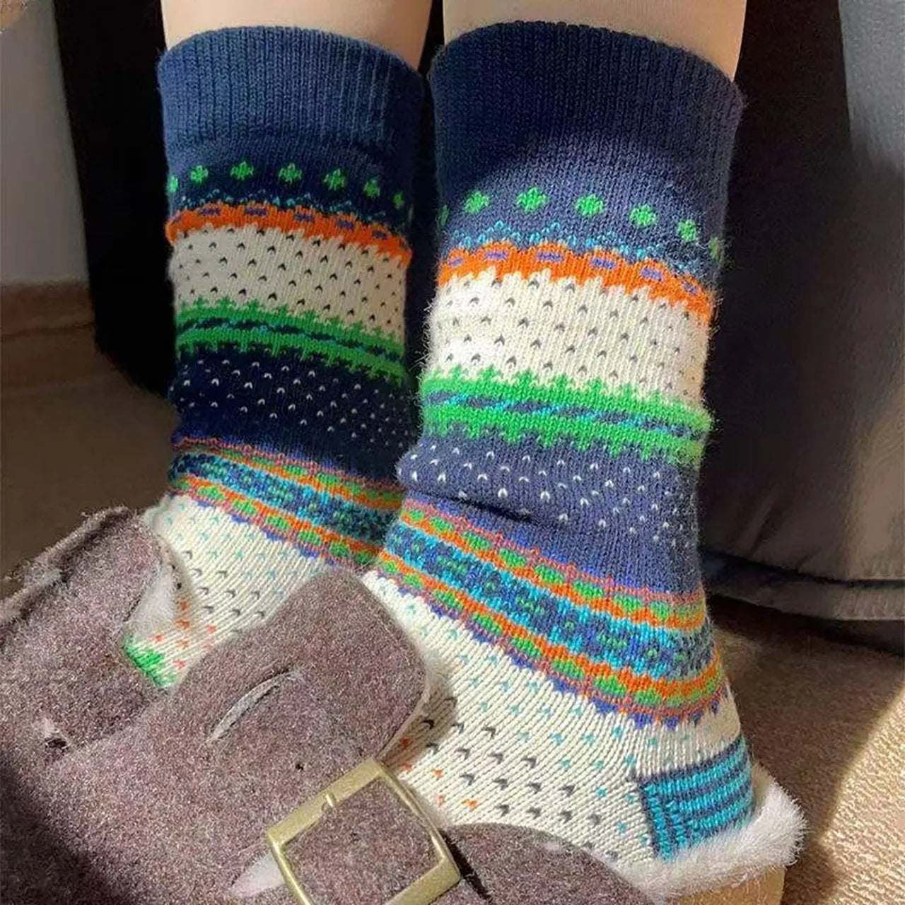 3Pcs Set Handmade Colorful Socks for Women – Winter Thick Soft Home Sleep Socks, Gift for Her