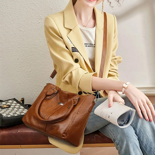 brown leather handbag