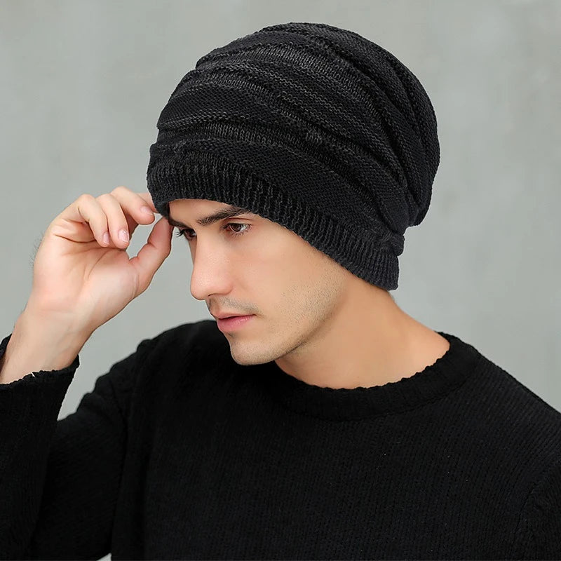 Men’s Big Size Winter Beanie | Warm Knit Hat with Ear Protection | Unisex Cozy Ski & Outdoor Cap