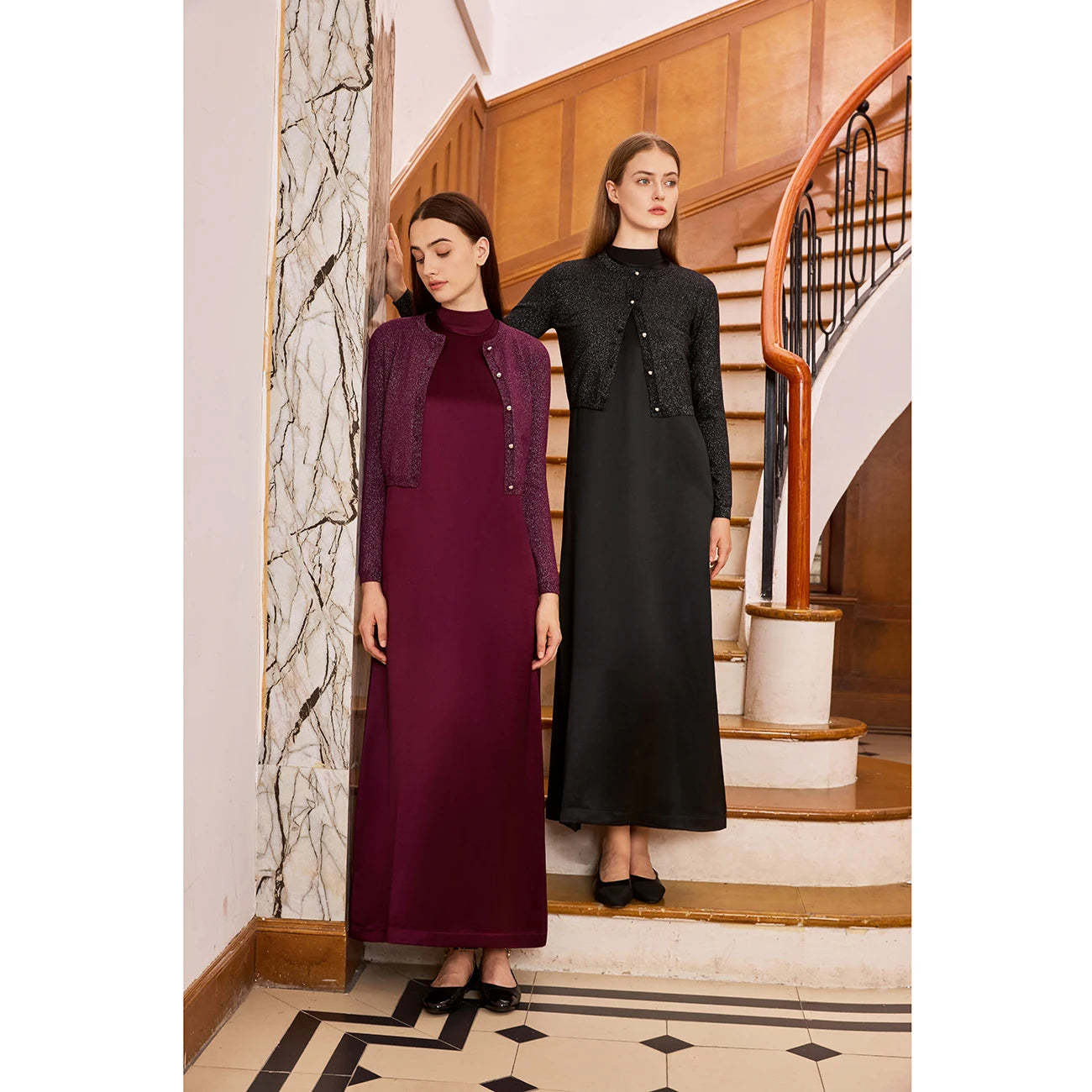 Women Winter Satin Dress Set