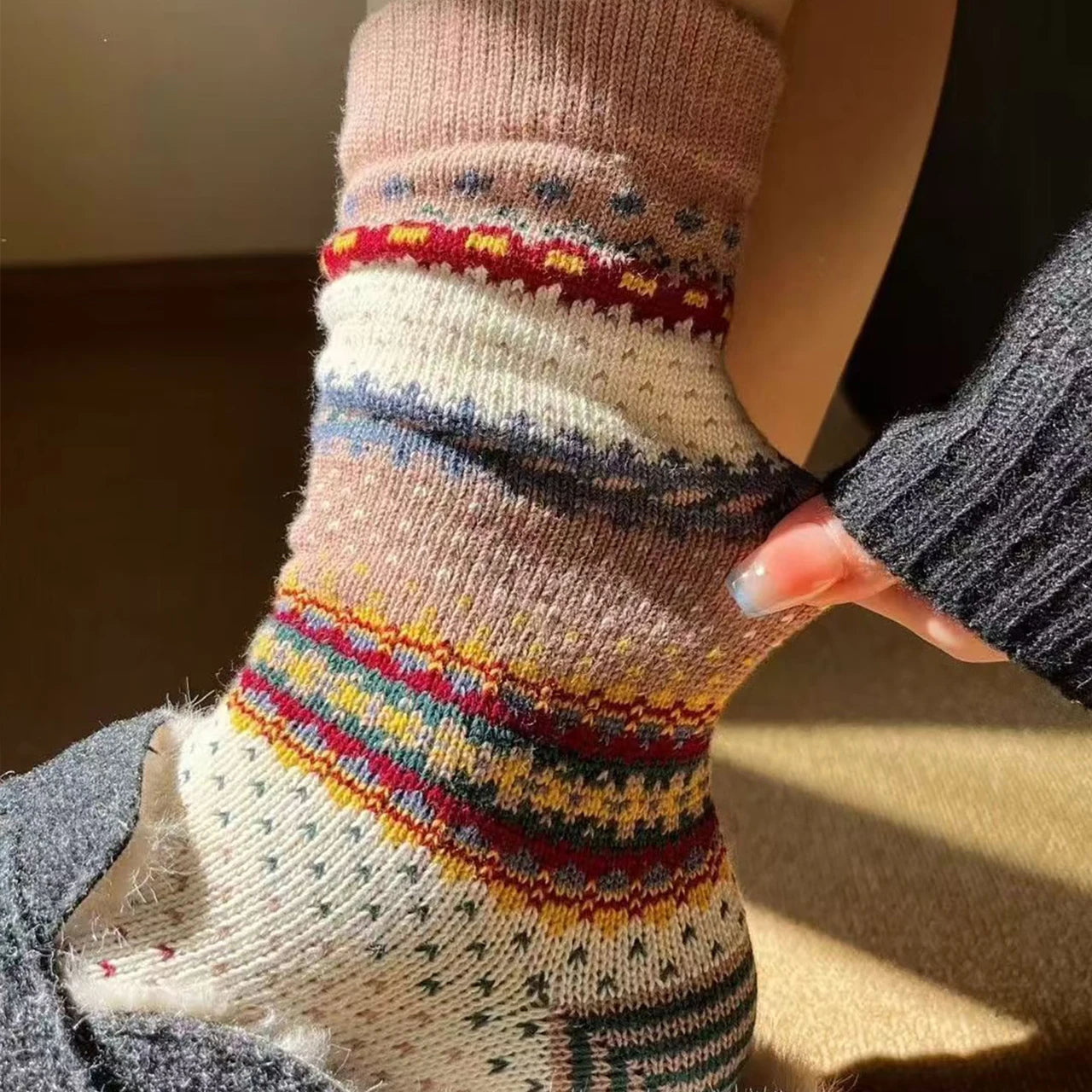 3Pcs Set Handmade Colorful Socks for Women – Winter Thick Soft Home Sleep Socks, Gift for Her