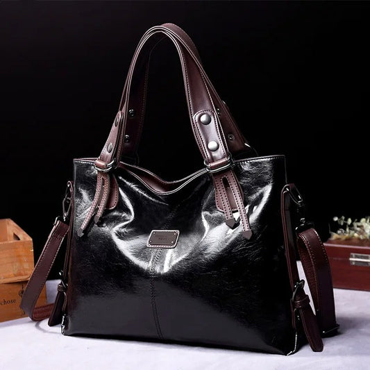 Women’s Soft Leather Tote – Vintage Large Capacity Shoulder & Crossbody Bag