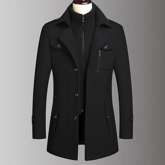 Men’s Double Collar Wool Coat | Winter Business Style Jacket