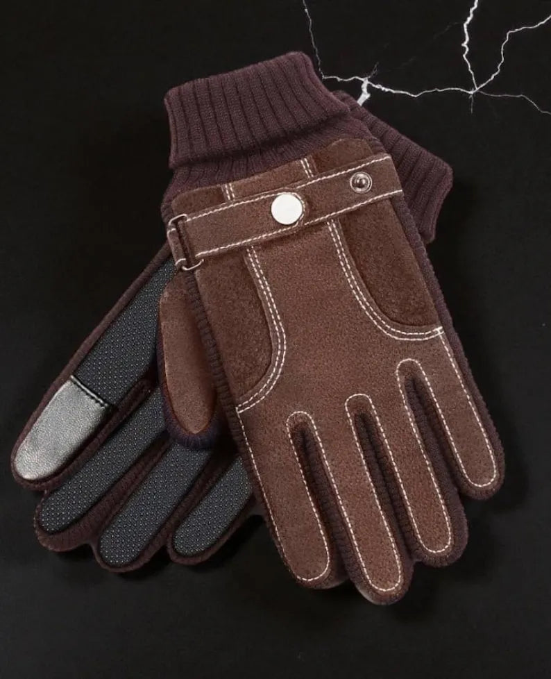 Men's Suede Touchscreen Gloves | Fleece Lined Winter Driving Gloves