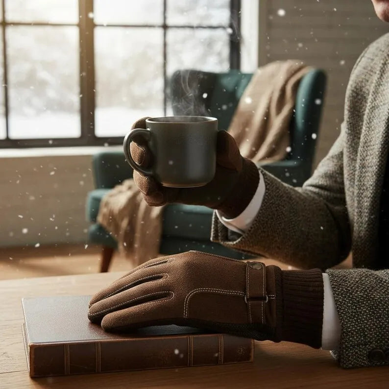 Men's Suede Touchscreen Gloves | Fleece Lined Winter Driving Gloves