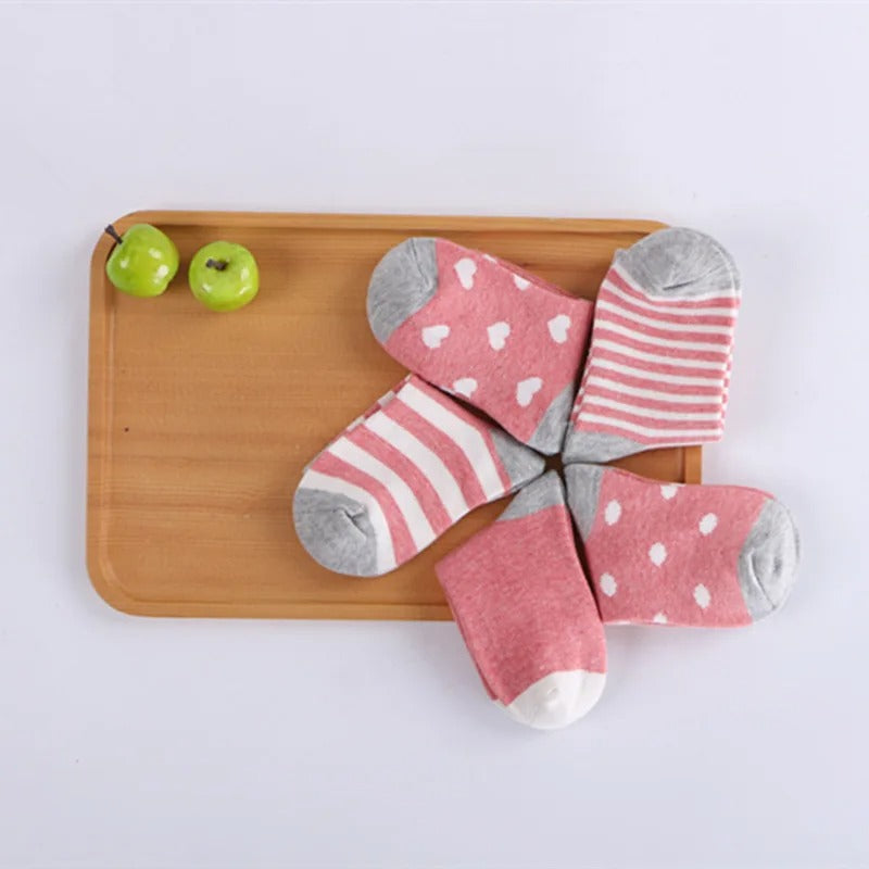 Kids cotton socks 5 pairs striped cartoon