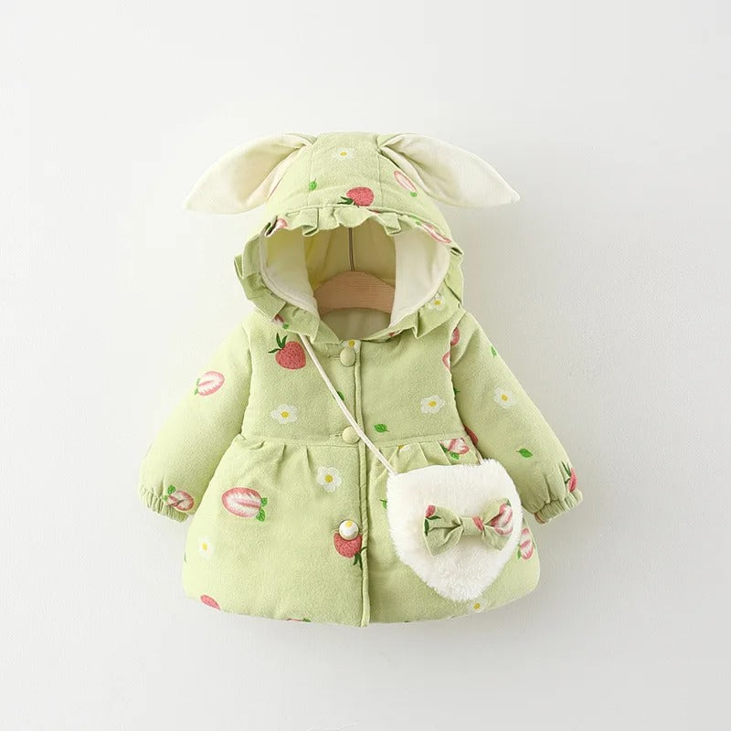 Toddler girl rabbit ear hooded floral winter jacket