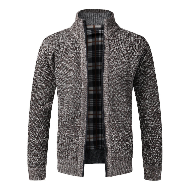 Slim-fit winter fleece cardigan with collar
