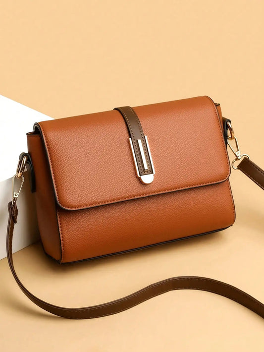Women’s retro PU leather shoulder bag, contrast flip cover, crossbody handbag