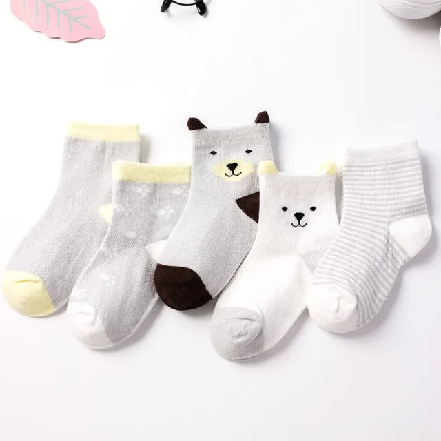 Colorful kids socks set with cartoon design
