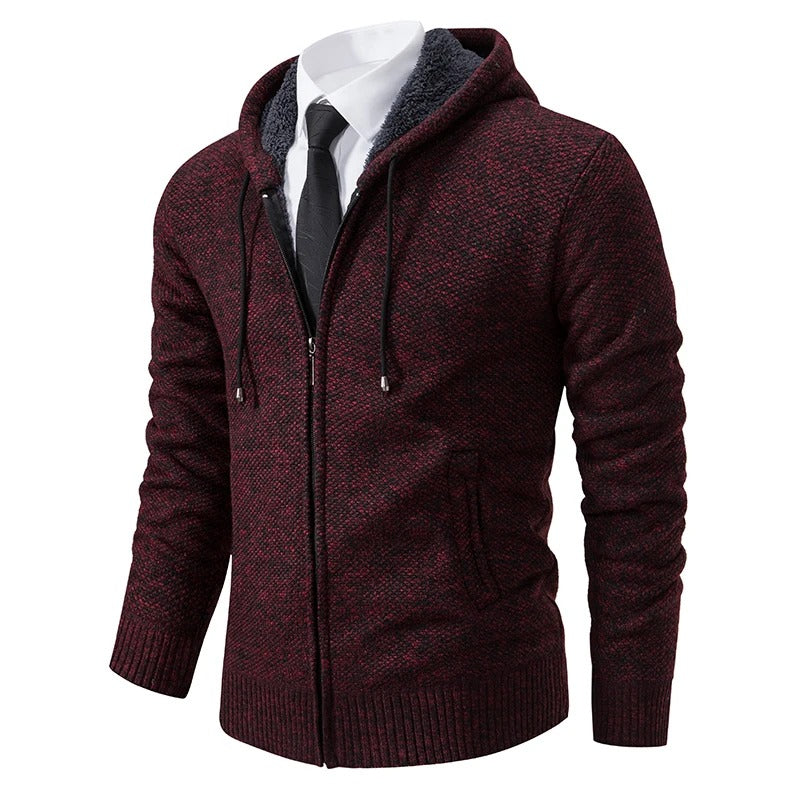 Warm winter knit hooded cardigan for men