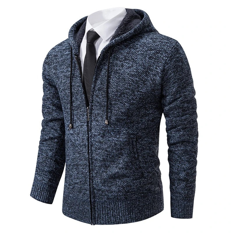 Warm winter knit hooded cardigan for men
