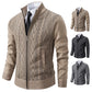 Men’s knitted zip-up sweater jacket close-up texture