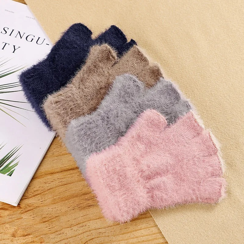 Kids winter gloves imitation mink fur half-finger