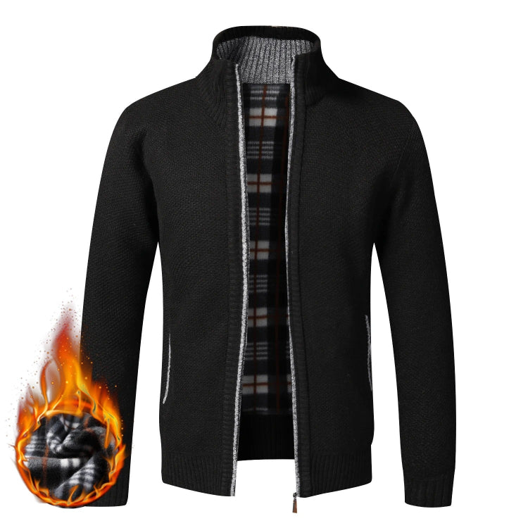 Men’s fleece-lined knitted zip cardigan front view