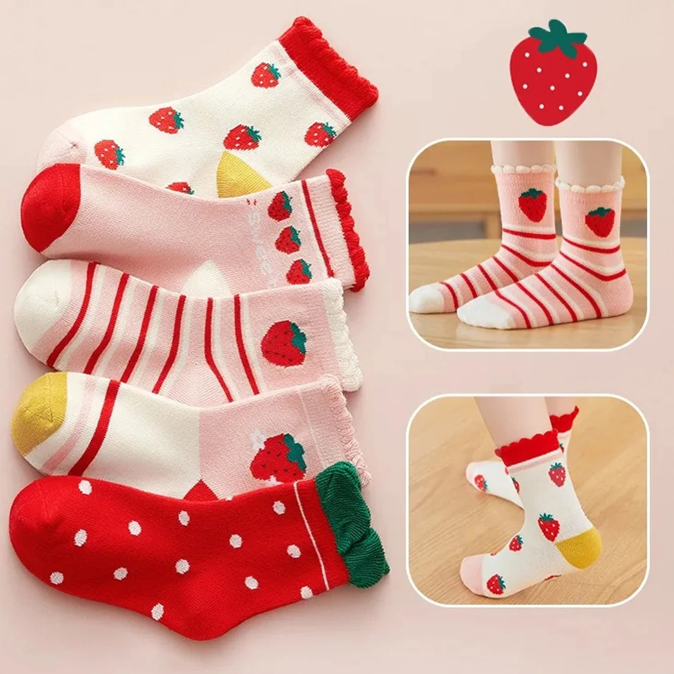 Cute strawberry knit socks for girls