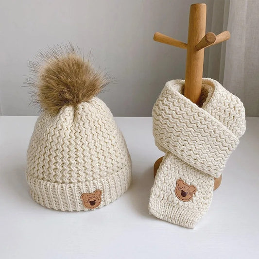 Kids autumn winter bear hat scarf gloves set