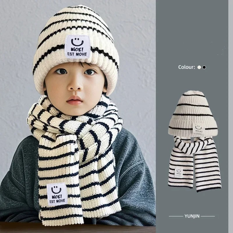 Warm winter hat and scarf set for boys and girls