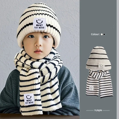 Warm winter hat and scarf set for boys and girls