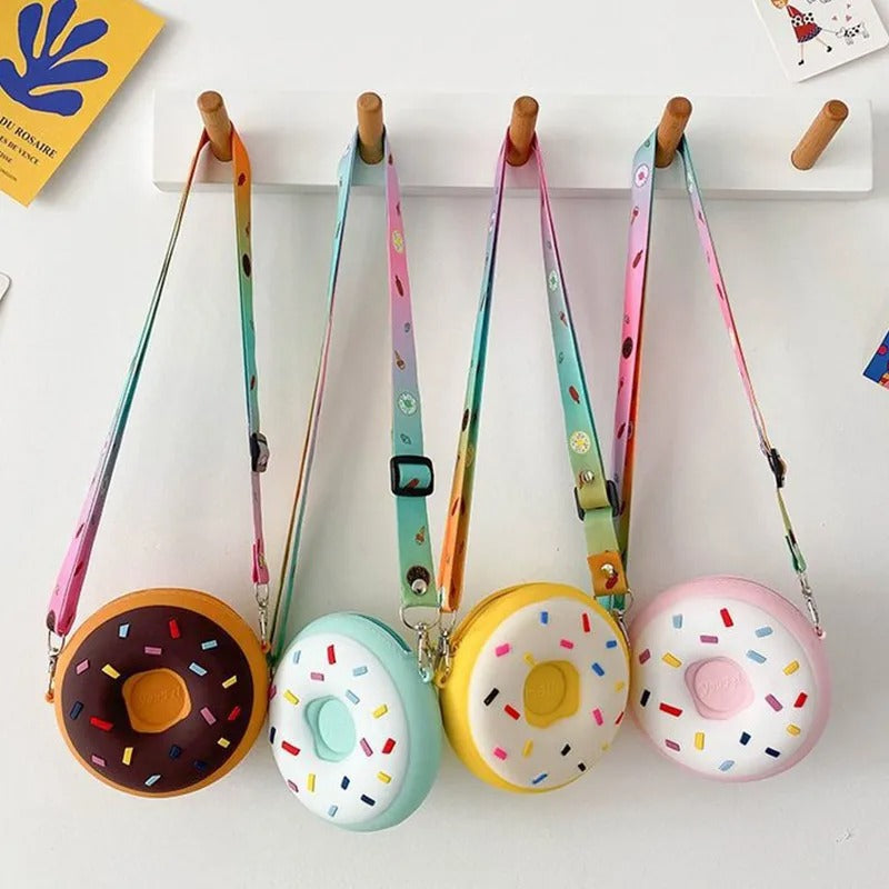 Cute donut kids crossbody bag - silicone mini shoulder bag