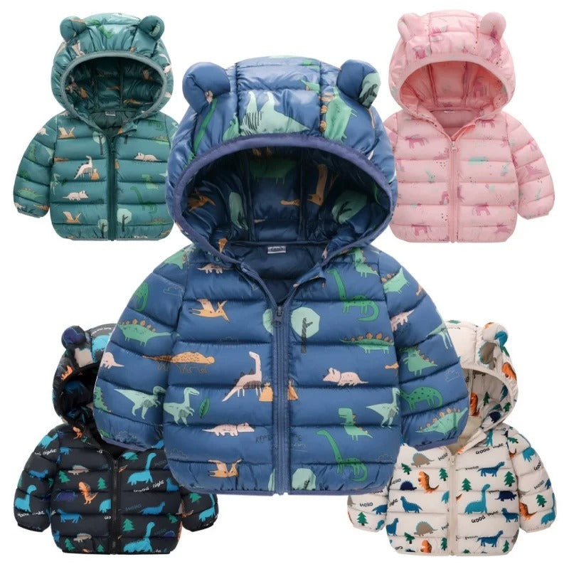Kids dinosaur hooded puffer jacket