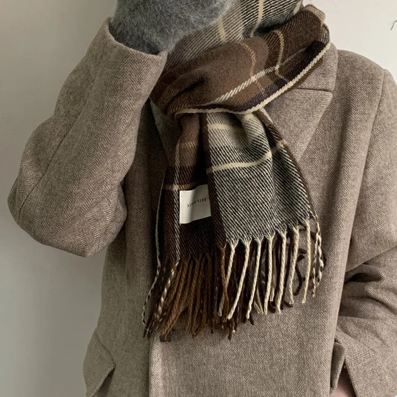 Plaid cashmere feel winter scarf