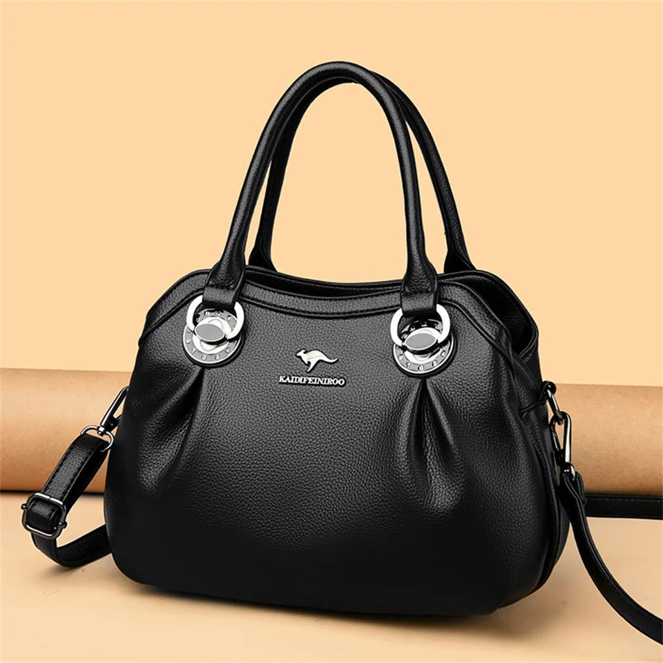 Luxury 3-layer leather handbag, large capacity shoulder tote, women’s casual bag