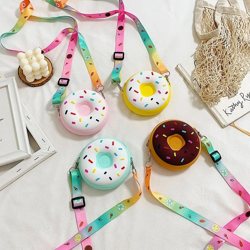 Cute donut kids crossbody bag - silicone mini shoulder bag
