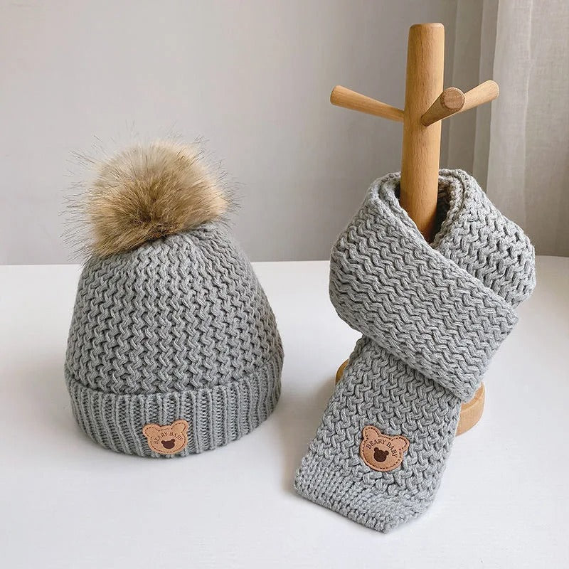 Kids autumn winter bear hat scarf gloves set