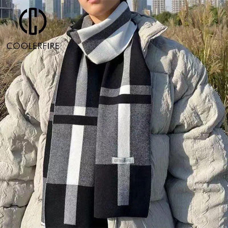 Cashmere-feel warm knit scarf for men