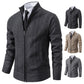 Men’s knitted zip-up sweater jacket close-up texture