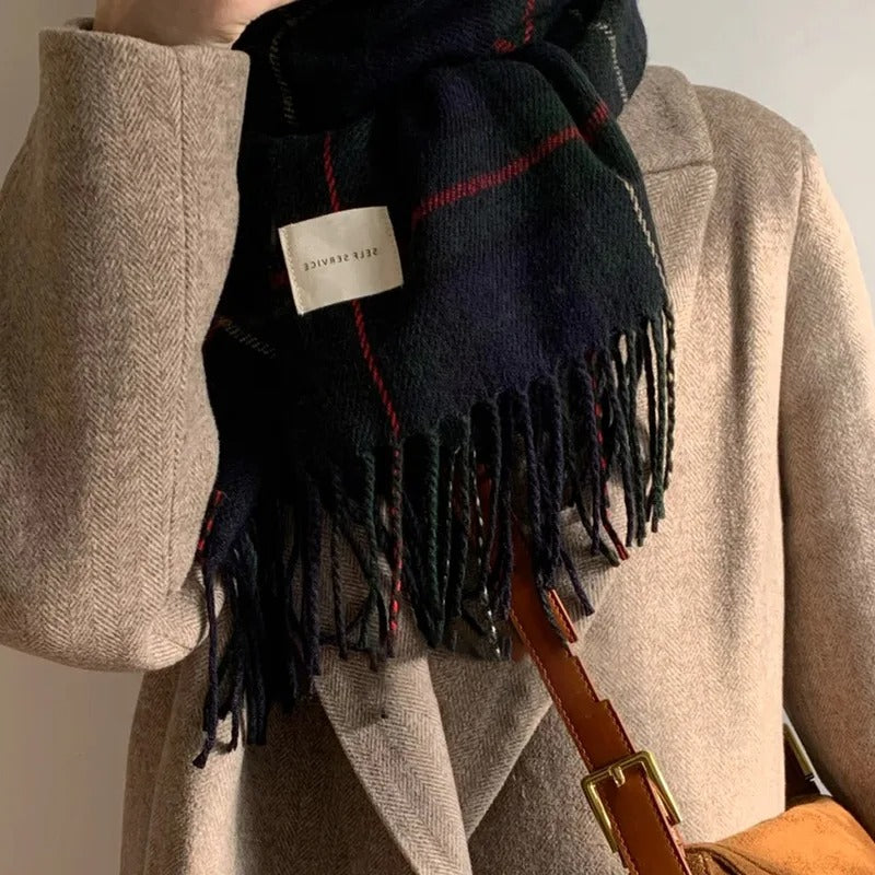 Plaid cashmere feel winter scarf