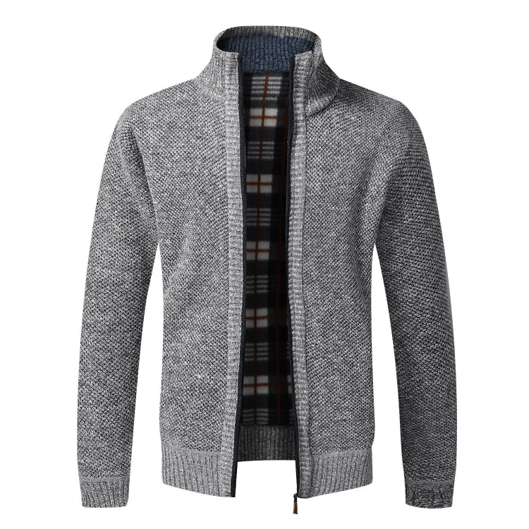 Men’s fleece-lined knitted zip cardigan front view