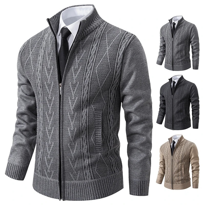 Casual men’s winter cardigan with turn-down collar