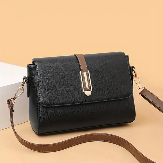 Women’s Retro PU Leather Shoulder Bag – Contrast Flip Cover Crossbody Handbag