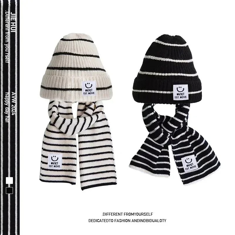 Korean style kids cozy striped winter beanie