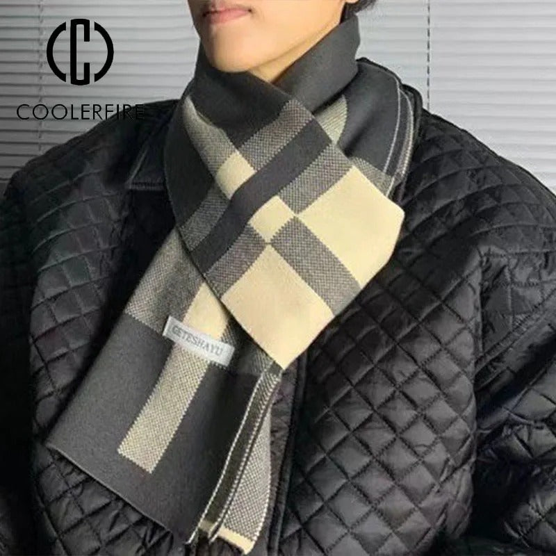 Cashmere-feel warm knit scarf for men